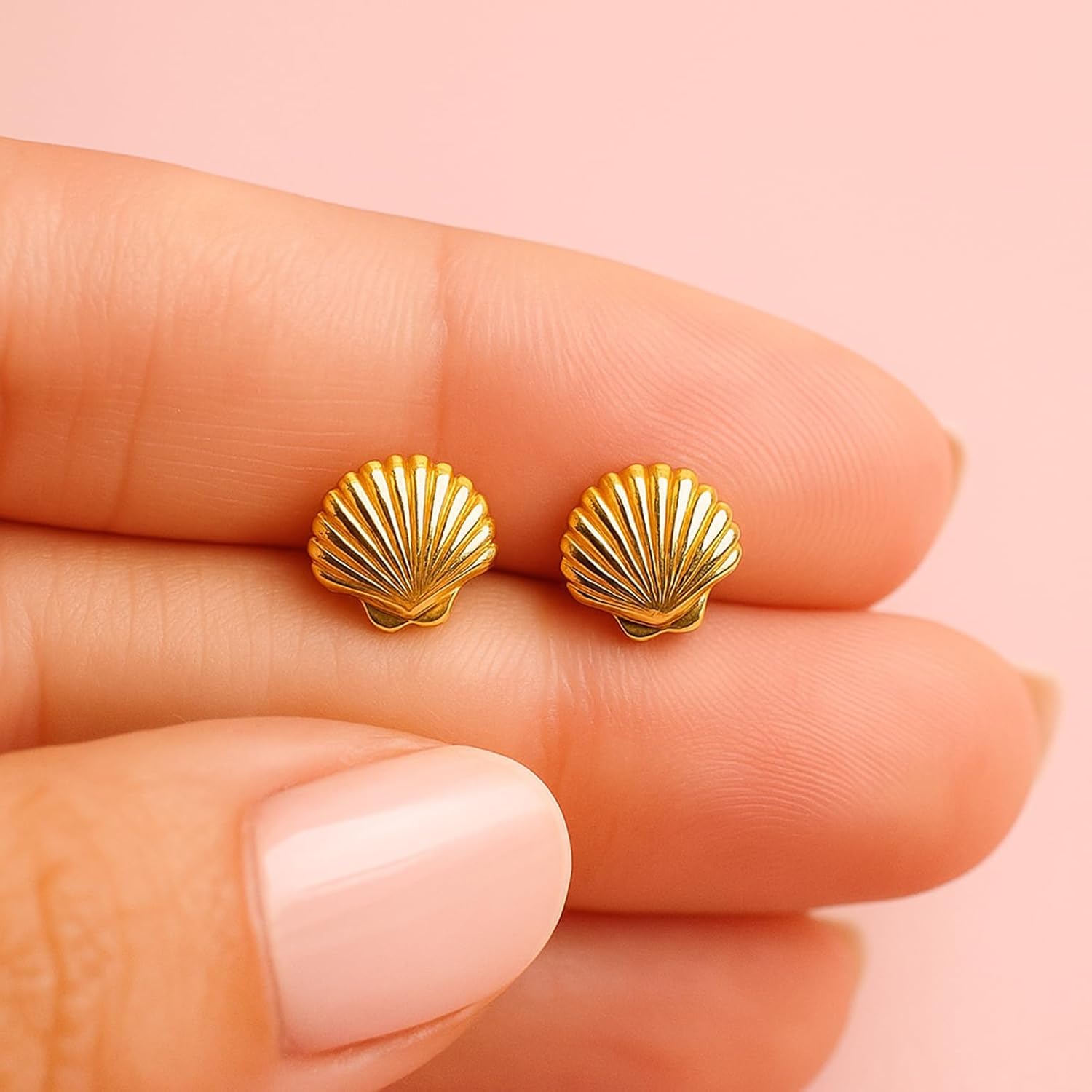 Sea Shell 925 Sterling Silver Stud Earrings, Gold-Plated, Ultra-Tiny Beach Minimalist Jewelry - Image 5
