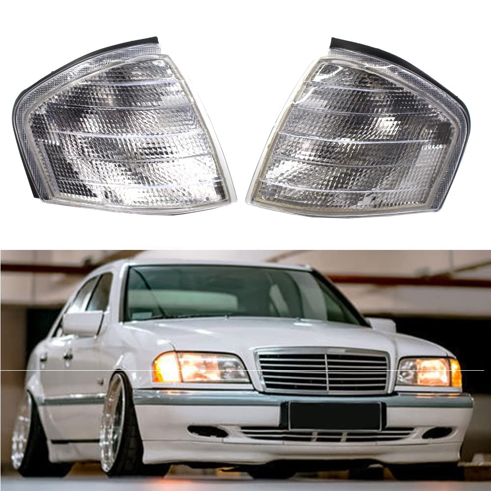 TOTMOX Corner Light Shell, Corner Light Housing Turn Signal Lights Shells Amber Lens/Clear Lens, Compatible with Mercedes-Benz C Class W202 1994-2000