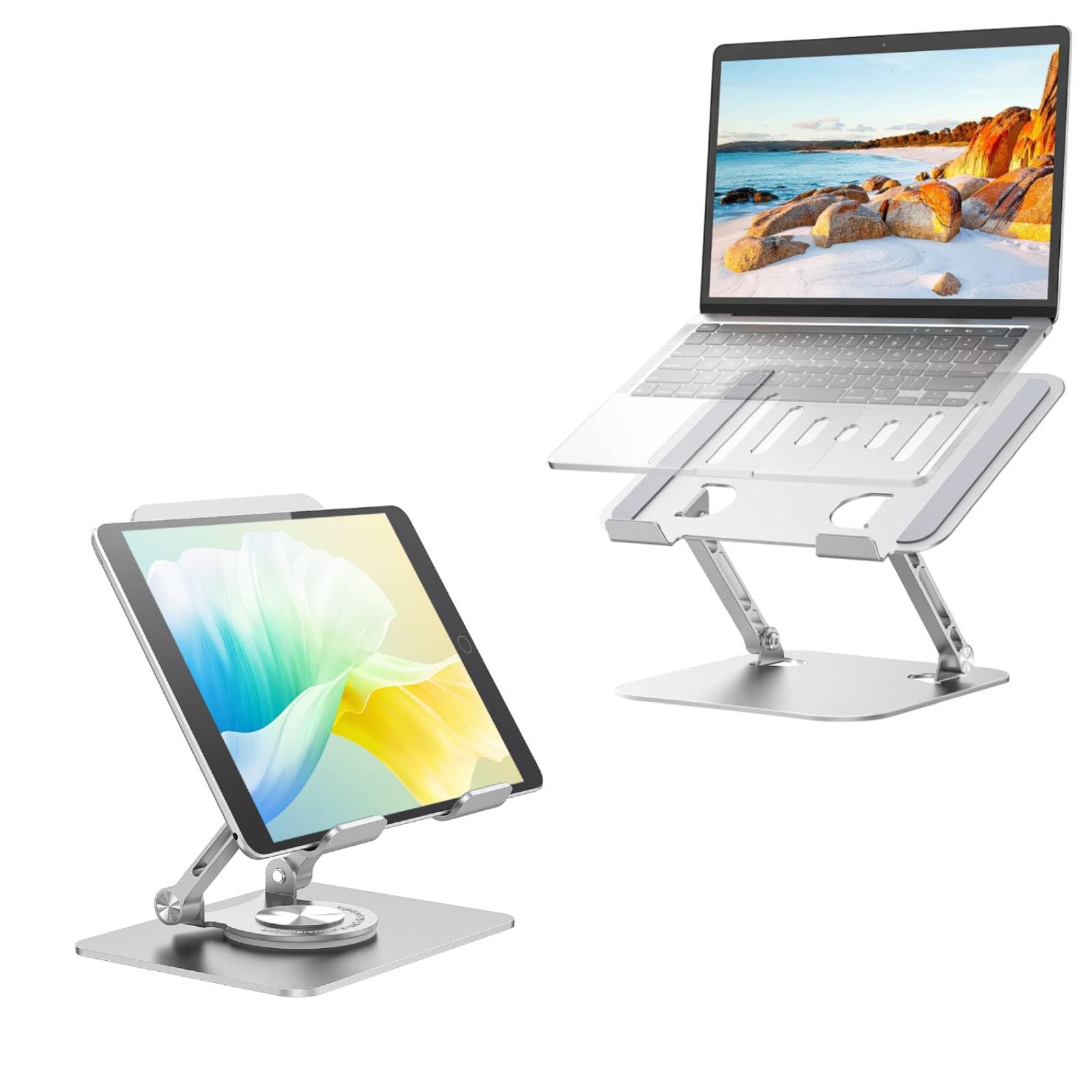 JUANWELaptop Stand and 360° Rotating Tablet Stand Holder-Silver