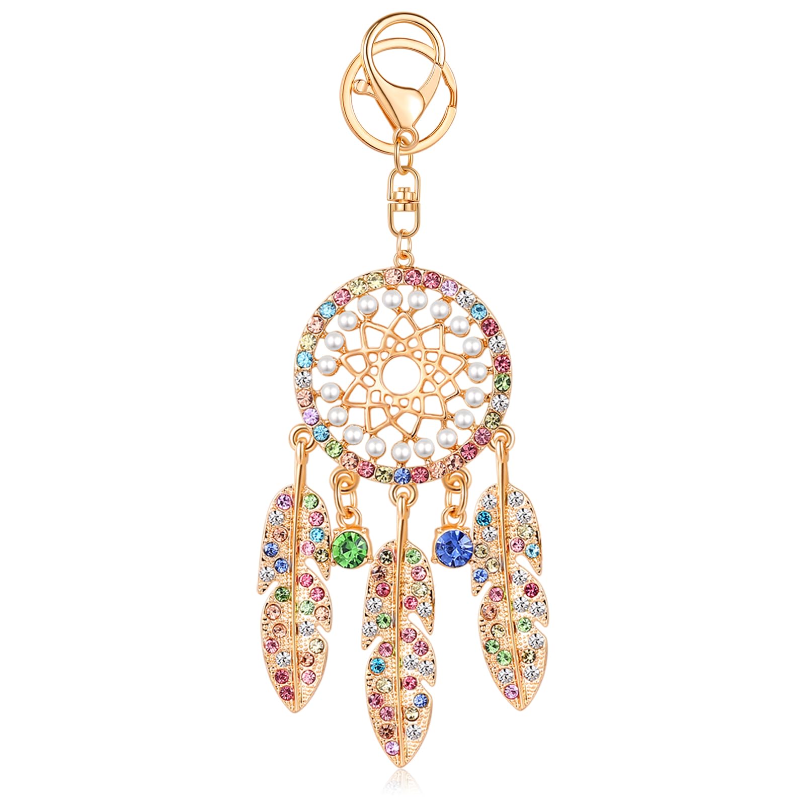Unique Birthday Gifts Luck Keychain for Friendship Women Mom Sister Girlfriend Her Cute Bling Rhinestone Crystal Charms Dreamcatchers Key Ring for Purse Handbags Christmas Gift Ideas