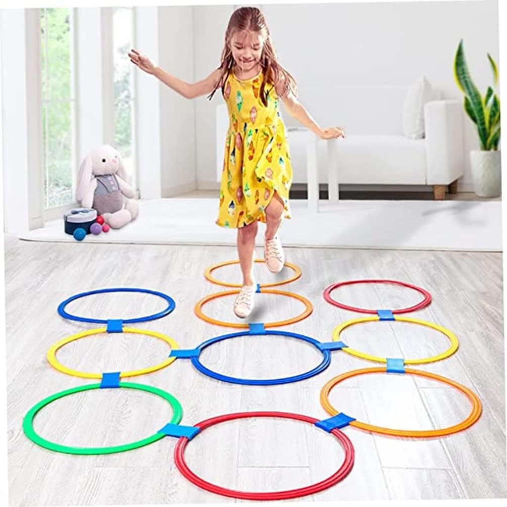 Hop Floor Hopscotch Ring Game, 10 Laps 10 Buckle Kids Balance Coordination Training Equipment, Kindergarten Sports Games