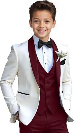 Boys Suit Kids Slim Fit 3 Piece Tuxedo Suit for Teen Boys Wedding Formal Outfit Shawl Lapel Blazer Vest Pants Set