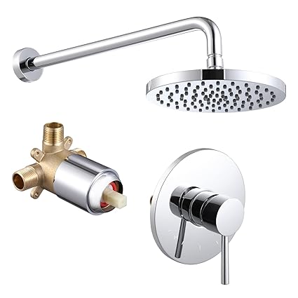 KES Shower Valve and Trim Kit Rain Shower Head Shower Faucet Set Complete Wall Mount Pressure Balance Shower Fixture Polished Finish, XB6202-CH