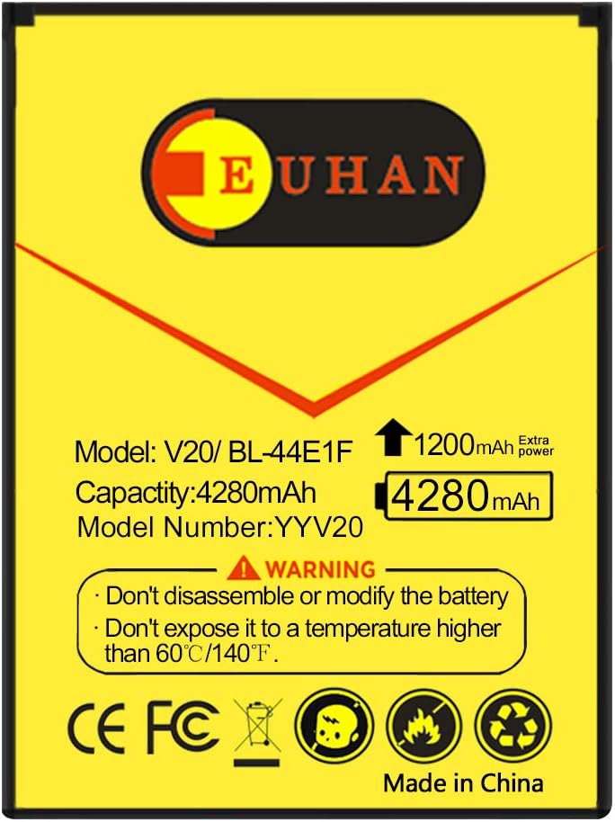Upgraded Euhan 4280mAh Extended Slim Battery BL-44E1F Replacement for LG V20 AT&T H910, T-Mobile H918, Verizon VS995, Sprint LS997, US996 | V20 Spare Battery