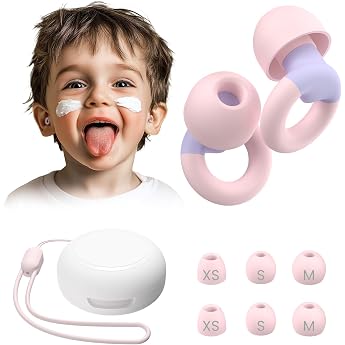 JUSTRVN Kids Ear Plugs 6+ Years - 2 Pairs Noise Reduction Earplugs for Small Ear Canals with 6 Attachments Soft Silicone Earplugs for Sleeping Concentration Travel Concerts & Hearing Protection 25-30dB