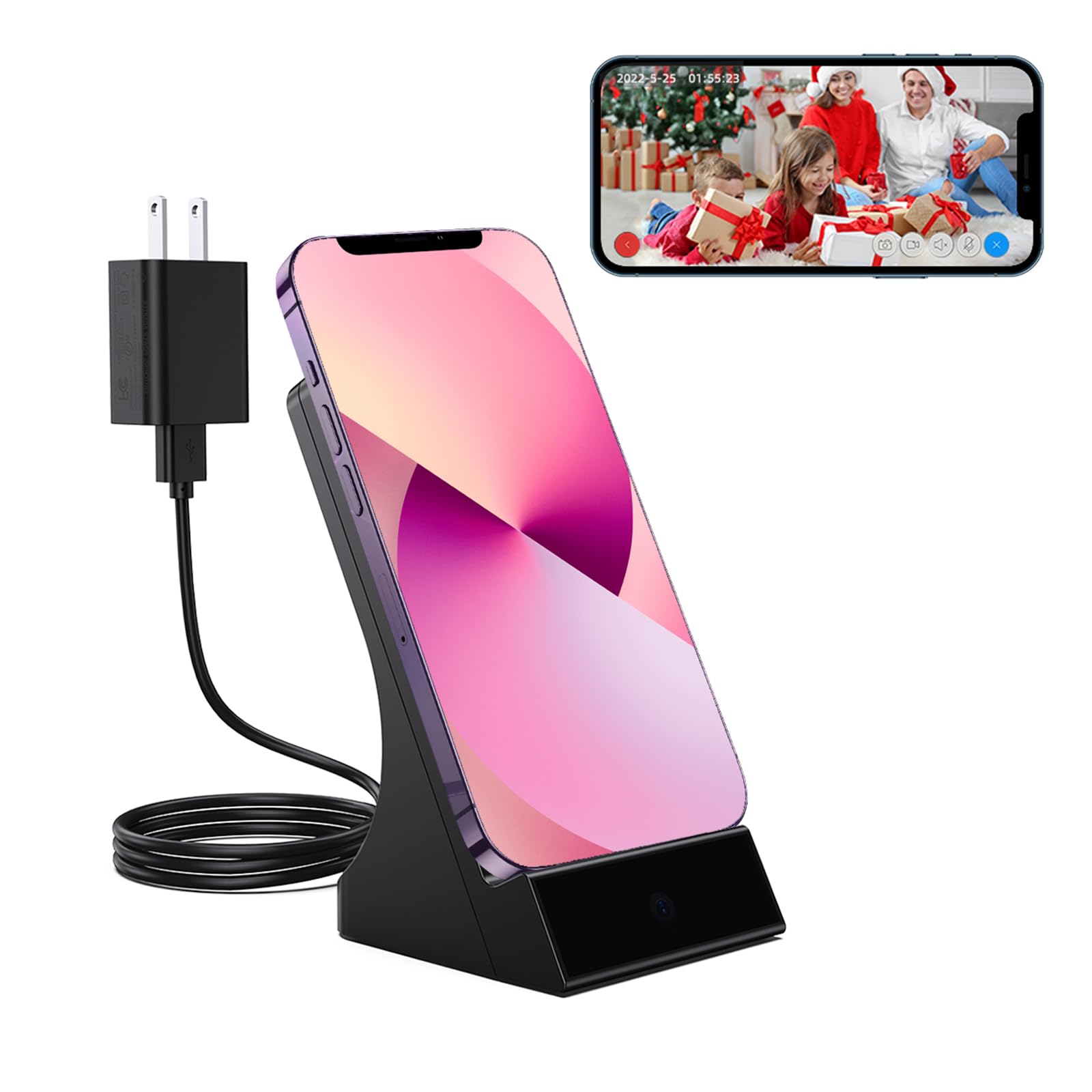 LIZVIE WiFi for iPhone Wireless Charger with 1080P Home Office Security and APP Remote Monitoring Motion Detection Spy