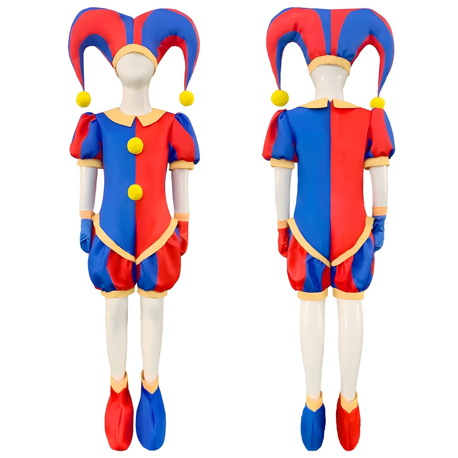 FENGSHENG-SHOP Circus Costume Outfit for Adults & Kids, Cartoon Pomni Jumpsuit Costume Anime Fancy Dress Clown Outifit for Carnival Halloween Cosplay Party (160)
