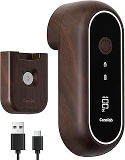 Canslab Turbo - Auto Shut Off Rechargeable Electric Can Openers - LED Battery Display USB Automatic Can Openerfor Kitchen for Seniors with Arthritis - One Touch Side Cut Can Opener Smooth Edge, Wood
