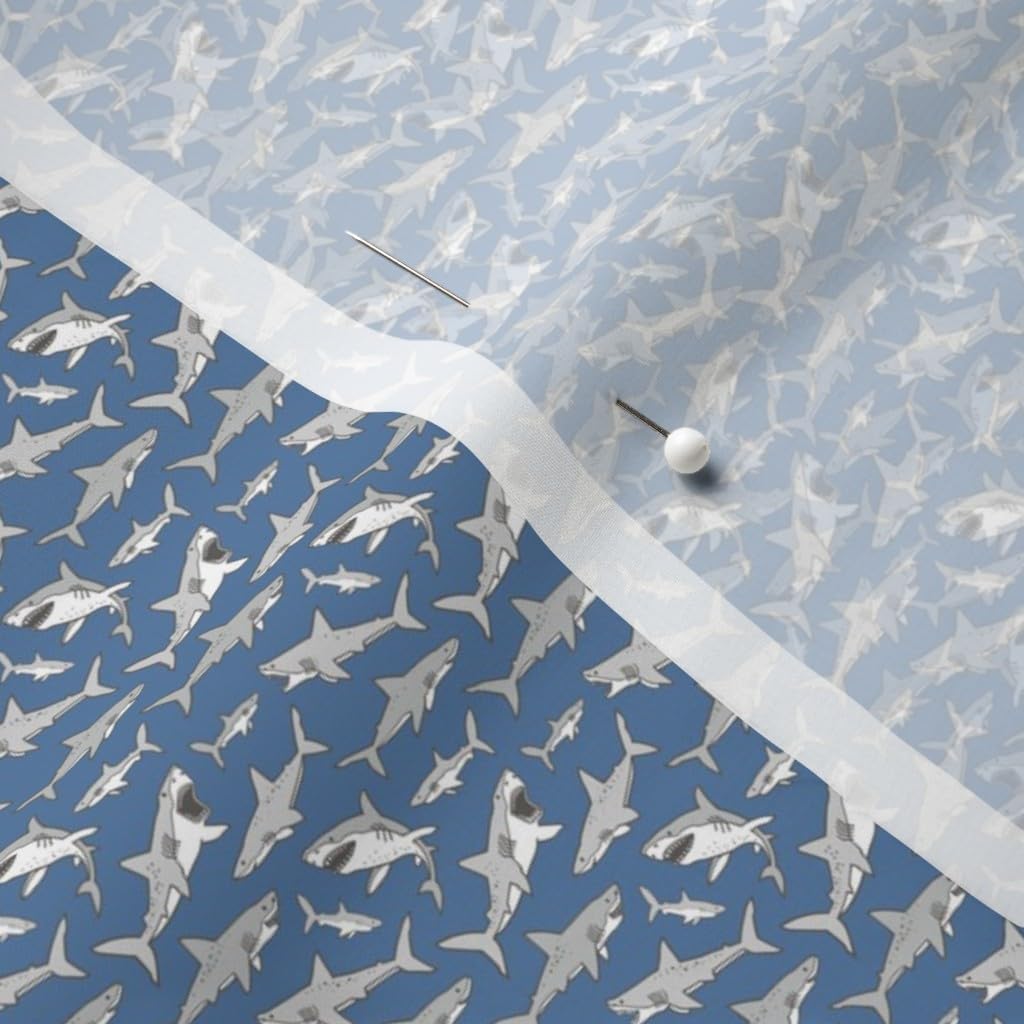 Spoonflower Fabric - Sharks Shark Grey Navy Blue Tiny Small Nautical Ocean Sea Life Fish Printed on Chiffon Fabric by The Yard - Sewing Fashion Apparel Dresses Home Decor