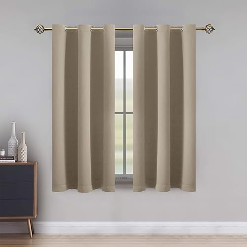 LUSHLEAF 2 Panels Blackout Curtains for Bedroom, Solid Thermal Insulated with Grommet Noise Reduction Window Drapes, Room Darkening Curtains for Living Room,42 x 63inch,Light Beige