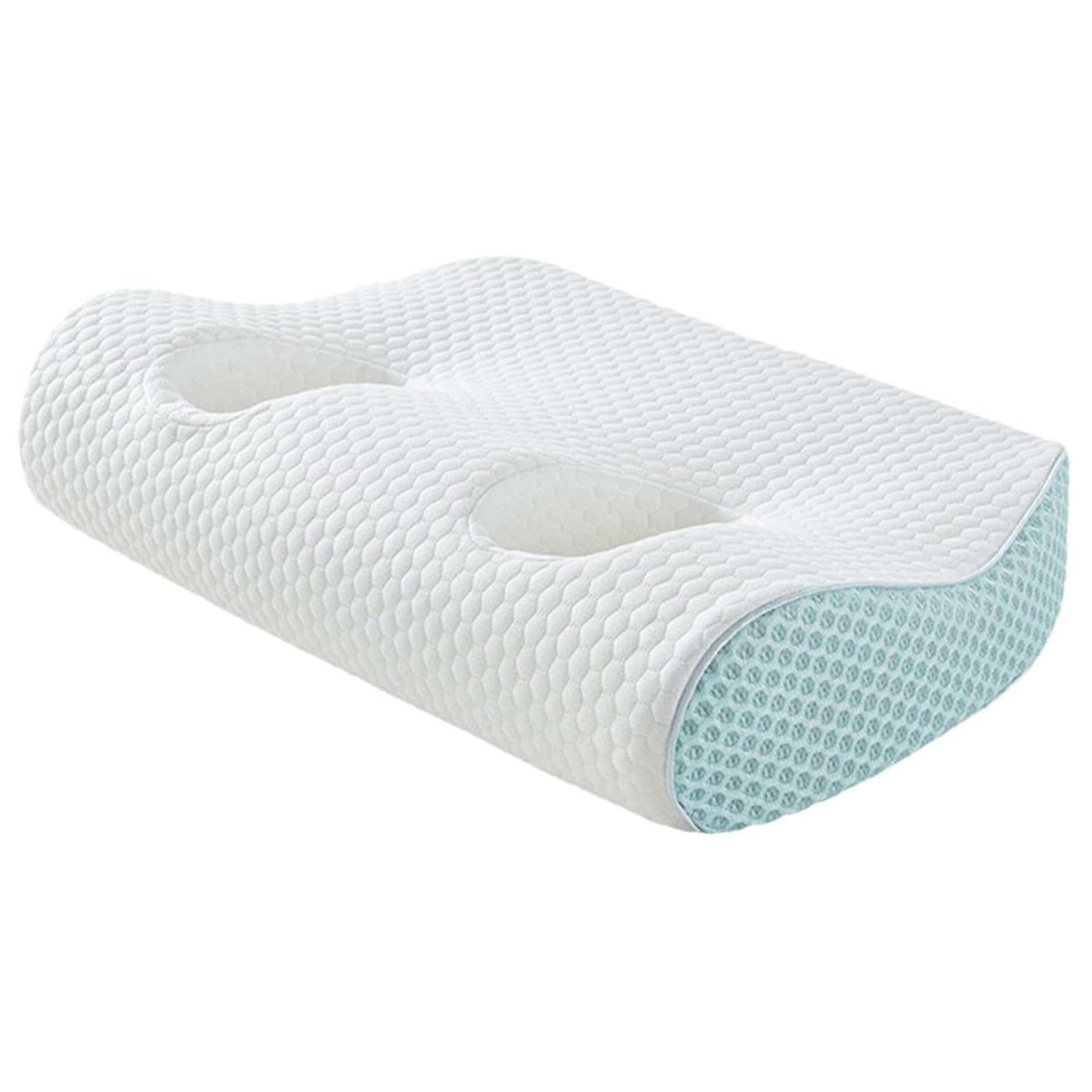Almohada ergonómica para Piercing de Oreja de Espuma viscoelástica con Agujeros para Auriculares, Color Blanco, cómoda Almohada para Dormir de Lado para Piercings, Viajes