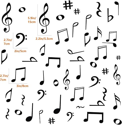 Miniatura 3 de Calcomanías de pared de notas musicales, notas musicales creativas, calcomanías de pared de vinilo extraíbles para aula, niños, estudio de música,