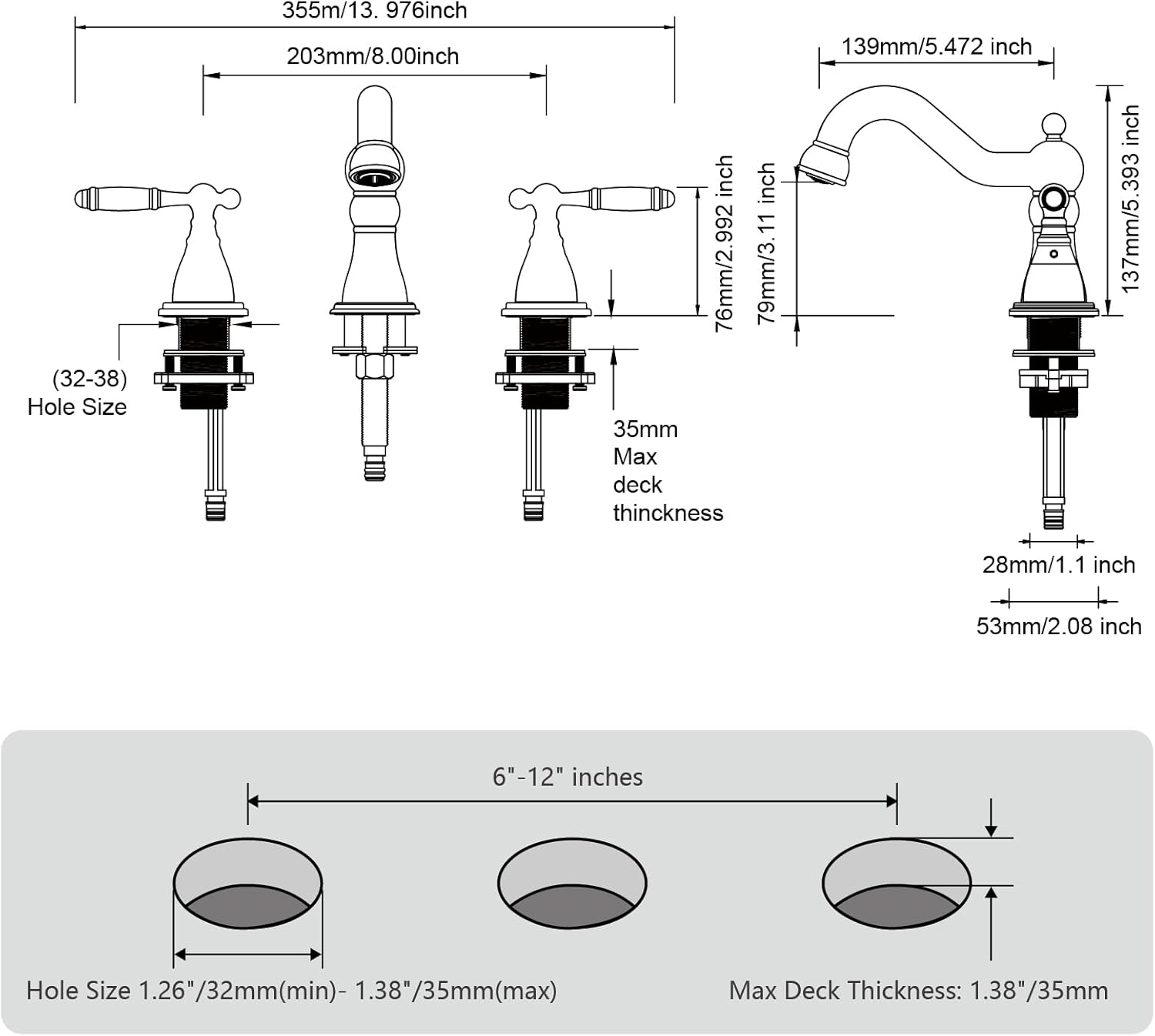 RKF Bathroom Faucets for Sink 3 Oil Rubber Bronze Hole 8 inch Widespread Bathroom Sink Faucet with Drain Double Lever Handle Faucet Bathroom Vanity Faucet Basin Mixer Tap WF013-ORB - Image 7