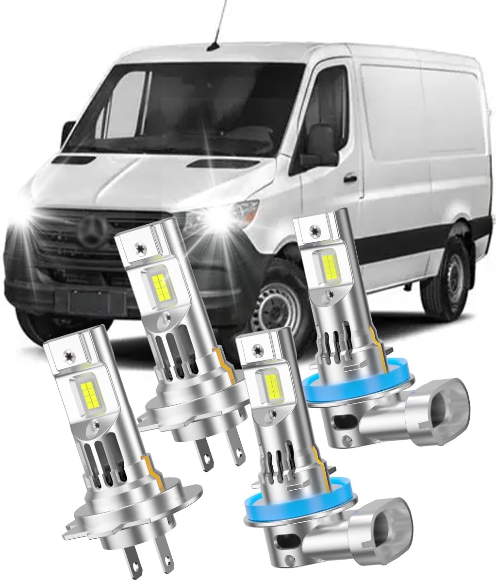 Automotive Light Bulbs for Mercedes-Benz Sprinter 1500 2010-2022, H7 High Beam and H11 Low Beam Headlights, Driver and Passenger Side Compatible, Pack of 4