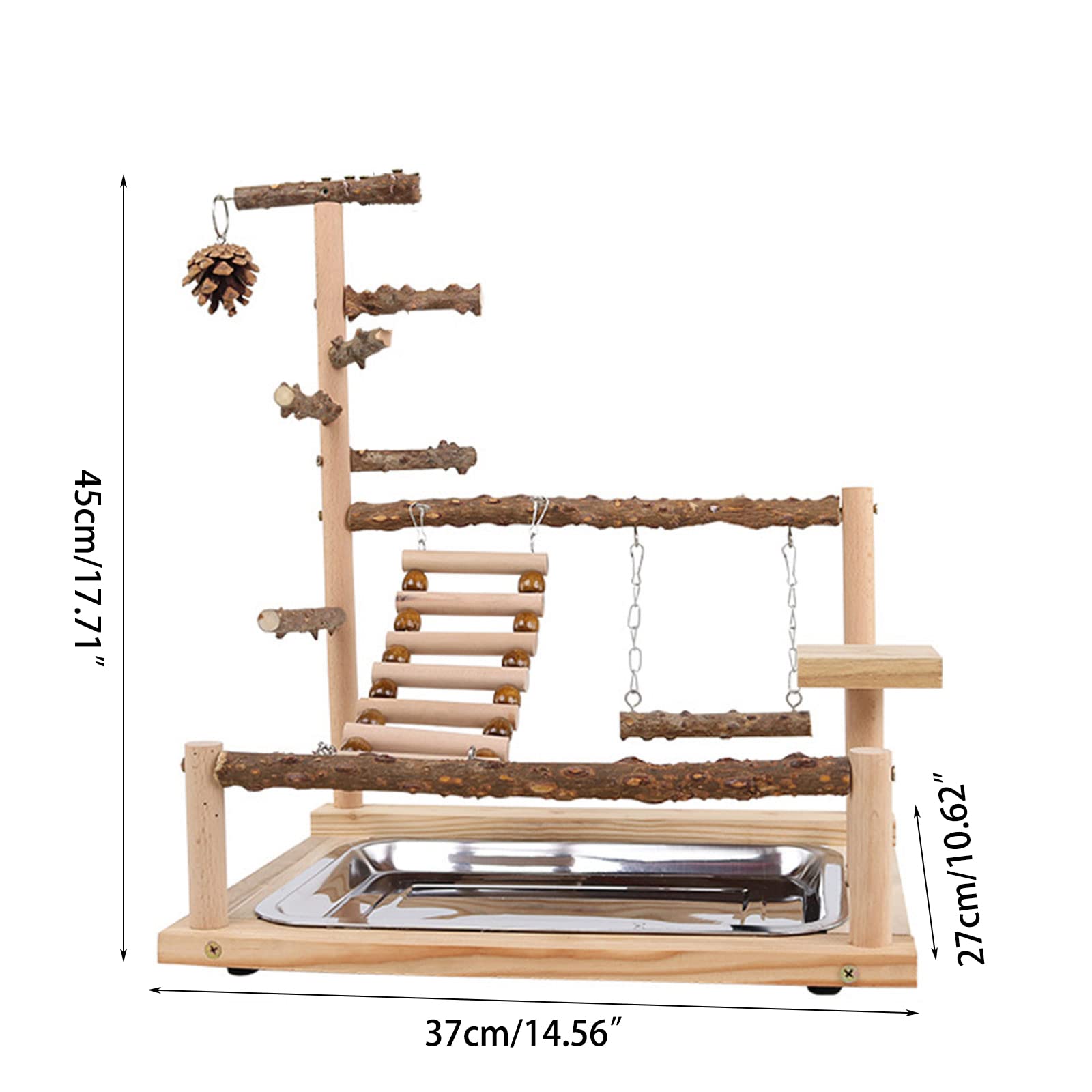Pet Parrot Playstand Pappagalli Uccello Uccello Gioca Stand Trespolo in Legno Scala con Piastra di Alimentazione in Acciaio