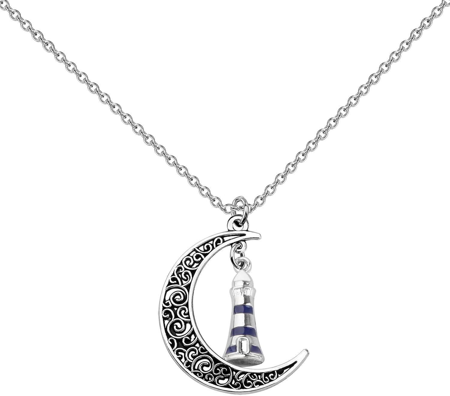 UJIMS Lighthouse Jewelry for Women Lighthouse Crescent Moon Pendant Necklace