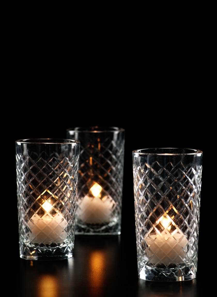 Serene Spaces Living Set of 6 Cut Glass Squares Votive Holder, Ideal for Weddings, Events, Home Decor, Measures 2.5" Diameter x 4.5" Height