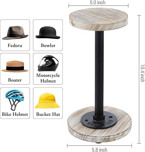 Miniatura 2 de MyGift Soporte para sombreros de mesa, Shabby Chic de madera lavada blanca e industrial color negro mate de tubería independiente para sombreros y