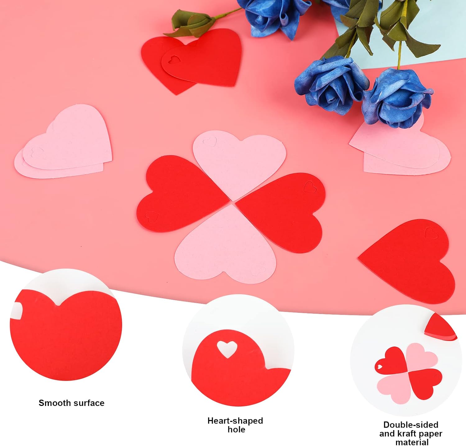 DERAYEE 100 Pcs Valentine Gift Tags with String, Heart Shaped Kraft Paper Tags for Wedding, Valentine's Party DIY Wrapping (Red, Pink)