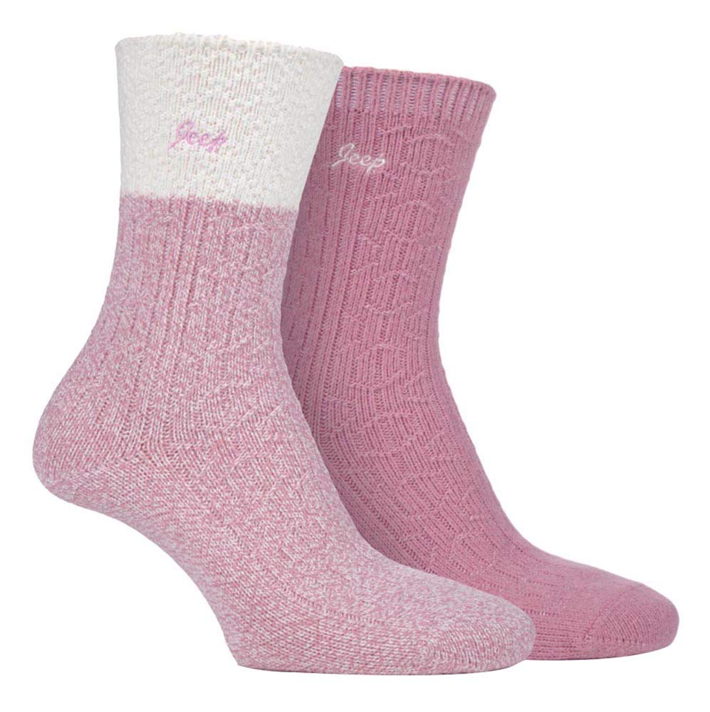 Jeep Women's Cream/Rose - 2 Pairs Supersoft Cute Warm Ribbed Thick Hiking Boot Socks (4-8, )