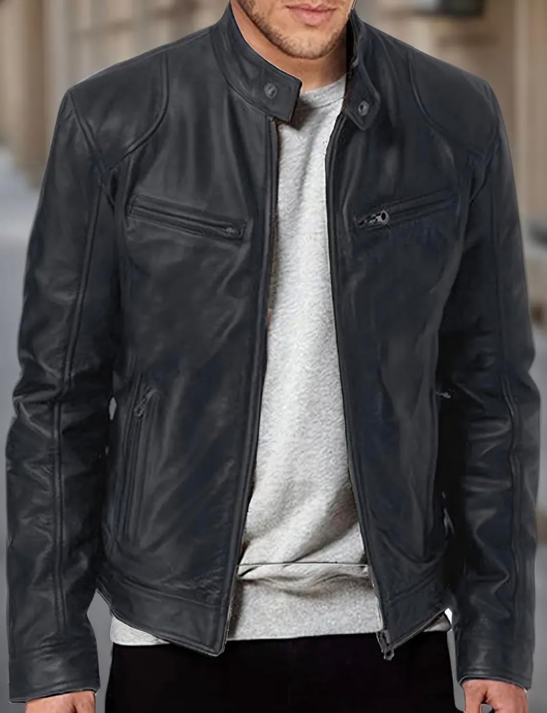 Men’s Leather Jacket Classic Biker Style Motorcycle Coat Fit Fashion Casual Lightweight Fall & Winter Jackets for Men