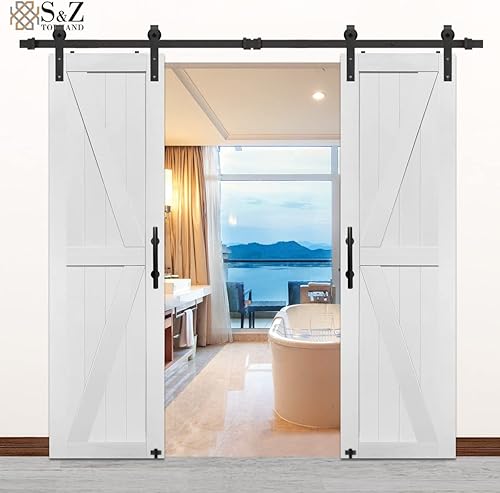 Miniatura 29 de S&Z TOPHAND® - Puerta doble de 18 x 84 pulgadas, de madera de fibropanel de densidad media, con kit de herrajes de 8 pies, panel sólido ajustable