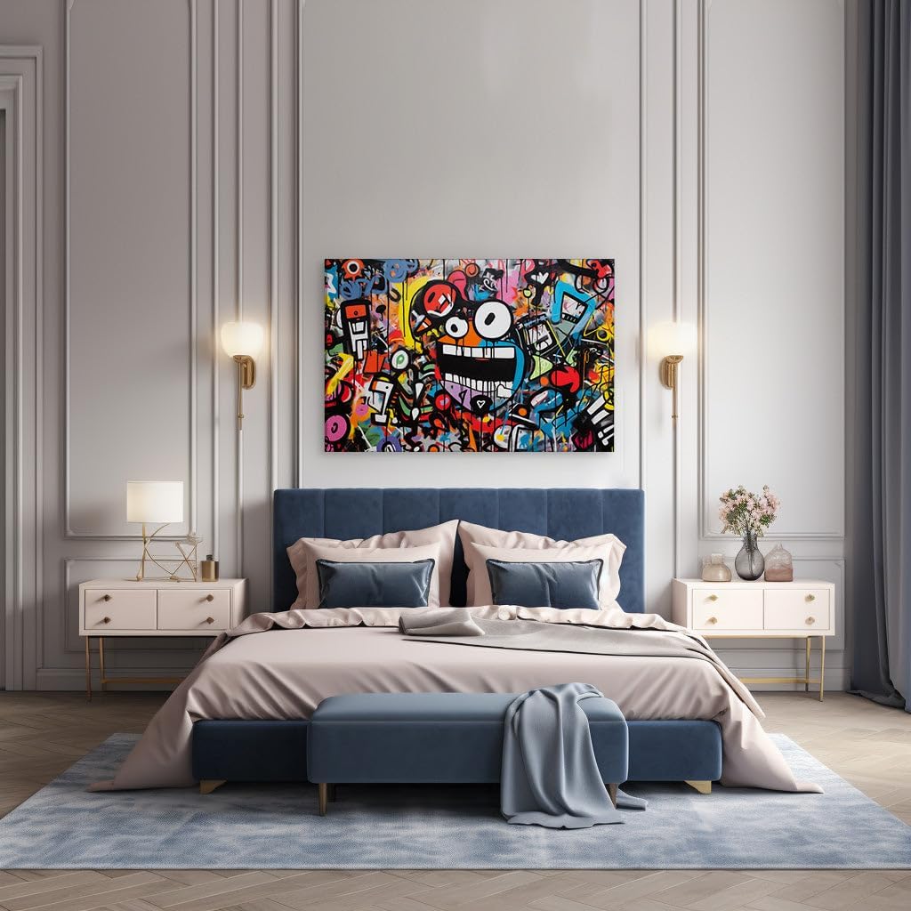 Art Wall: Urban Graffiti Masterpiece Capturing the Vibrant Chaos and Creativity of City Life. Interior Decor, Canvas Art Design, Art Apartment Decoration. Size: 69x46 cm (27x18 inch)