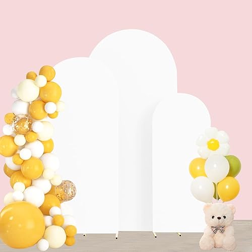 Set of 3 Arch Backdrop Cover 4ft,5ft,6ft White Spandex Fitted Round Top Wedding Arch Cover 2-Sided Arch Stand Cover Backdrop Fabric for Wedding Baby