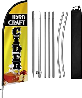 QSUM Hard Craft Cider Flag for Business, Hard Craft Cider 8FT Polyester Advertising Swooper Flag with Aluminium Alloy Flag Pole Kit, Stainless Steel, Ground Spike, Portable Bag