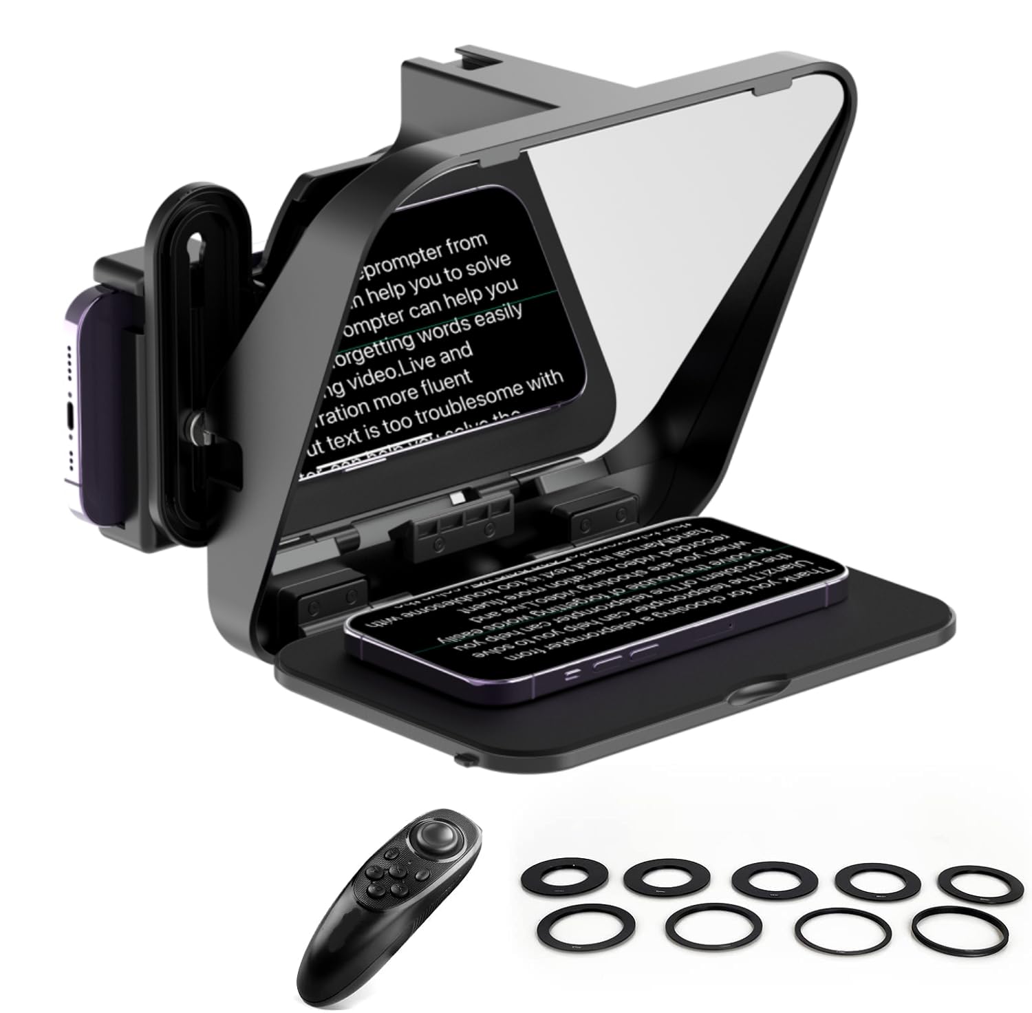 ULANZI RT02 Universal Teleprompter for Tablets, Smartphones and Cameras with Remote Control and 5 Camera Lens Adapter Rings with Cold Shoe Mount and 1/4" Threaded Hole-picture-14