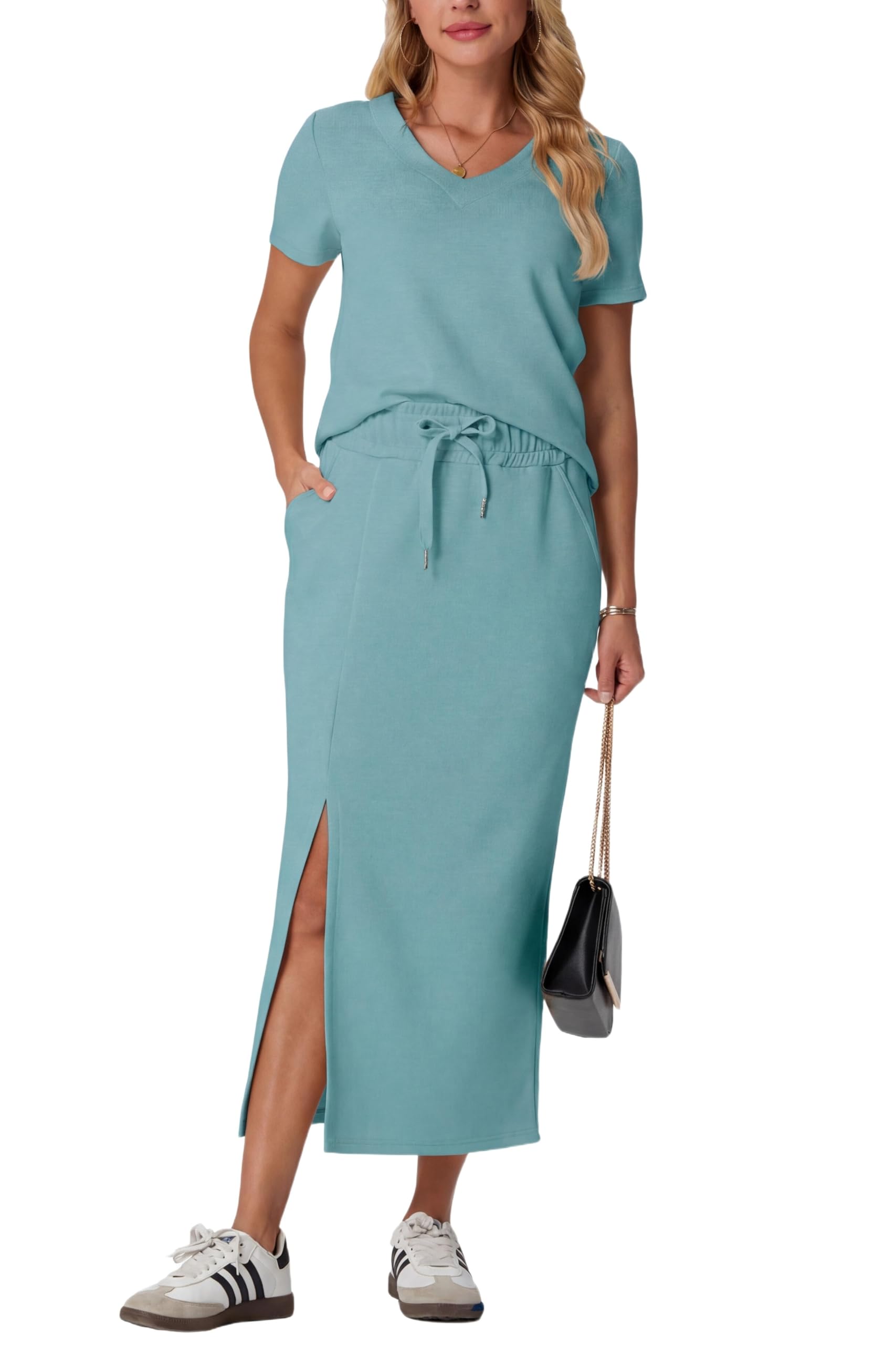 GRECERELLE 2026 Womens Summer Wrinkle-Free 2 Piece Skirt Sets with Pockets