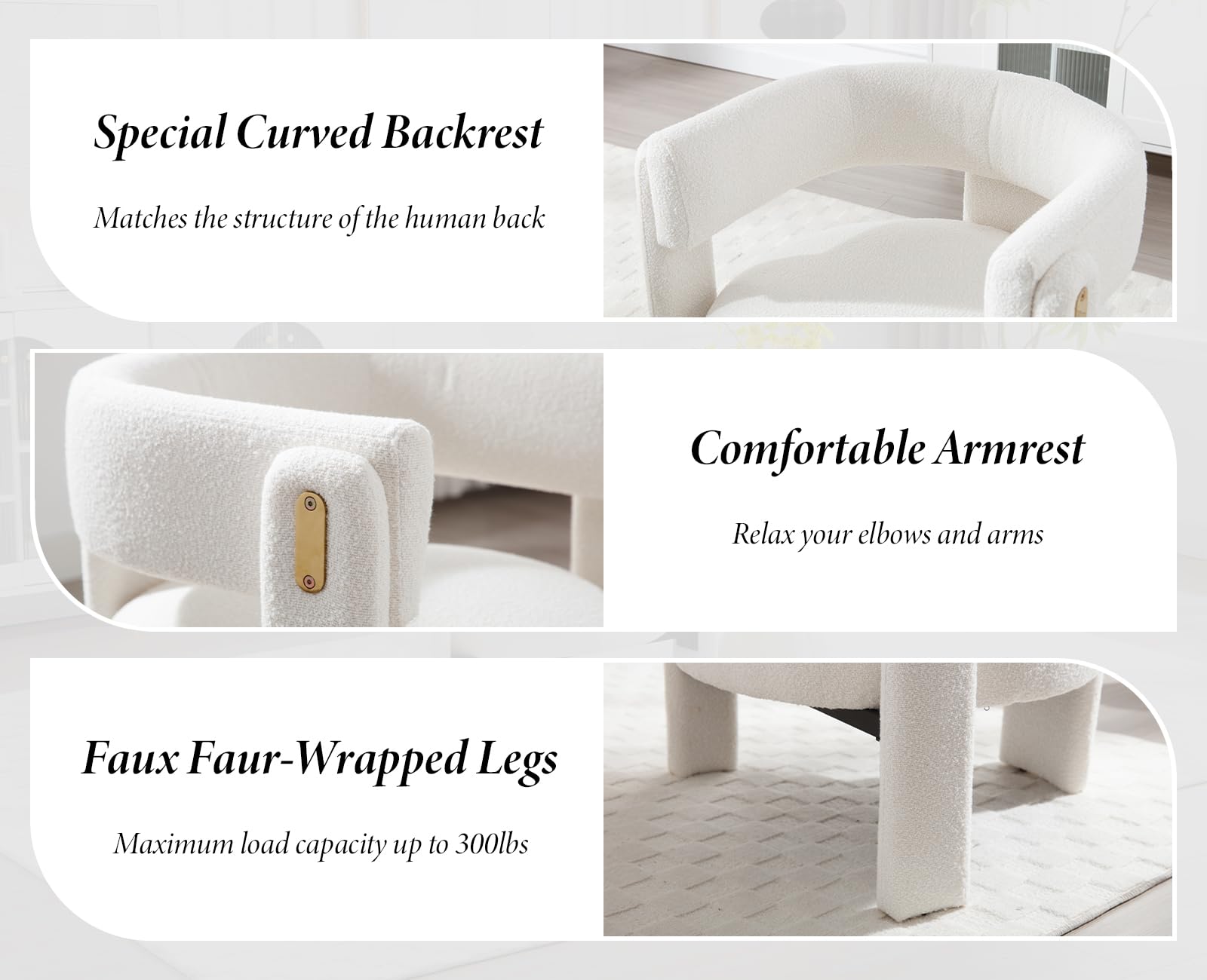 Ya-Home Poltrona Imbottita Sedia da Salotto in Tessuto Poltroncine Salotti con Gambe in Legno Poltroncina Moderna per Camera da Letto/Soggiorno/Caffè, Bianco