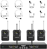 Vista 2 de Phenyx Pro Juego de micrófono inalámbrico de 4 canales PTU-5200-4B incluido con cable de serpiente de 3 pies