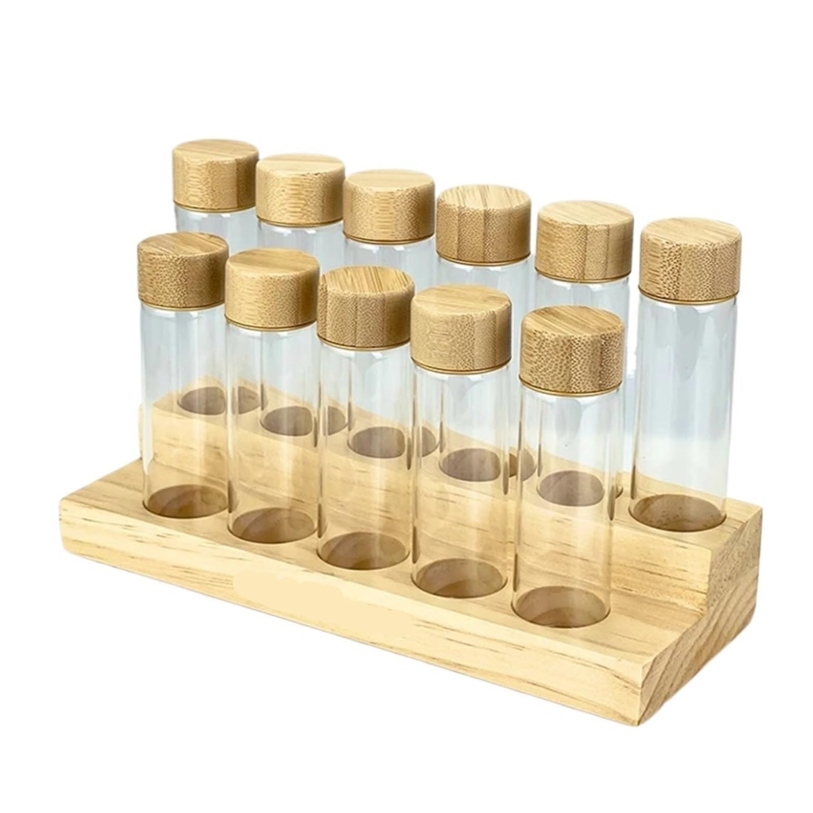 Tubo per chicchi di caffe, contenitore in vetro con imbuto KH-001 | Tubo monodose da 17g o 22g, base in noce, set in due pezzi, 6 o 12 fori(6 holes 17g Beech)