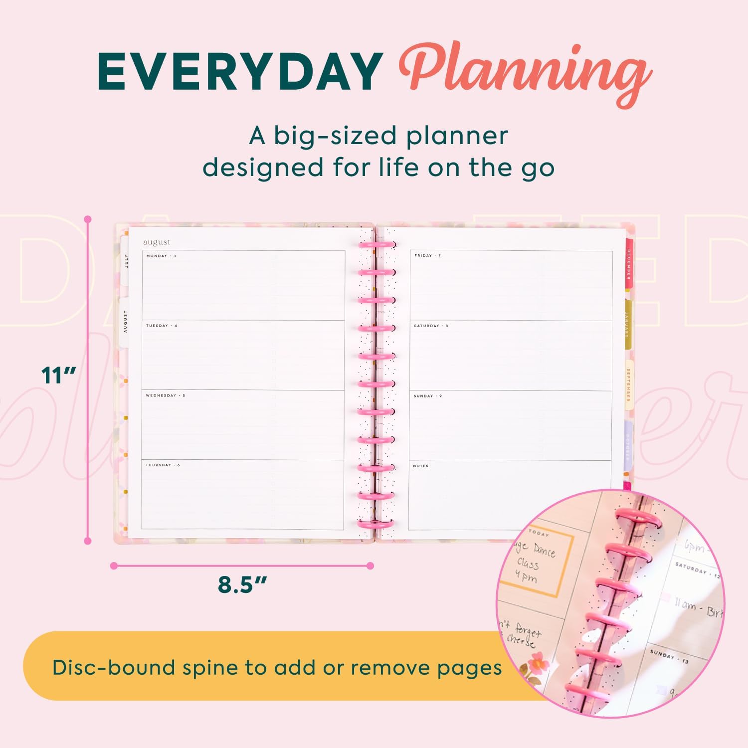 Happy Planner Disc-Bound Planner July 2026–June 2027, Includes 3 Extra Months and 2 Sticker Sheets, Big Size, 8.5" x 11", Horizontal Layout, Sunshine Blooms