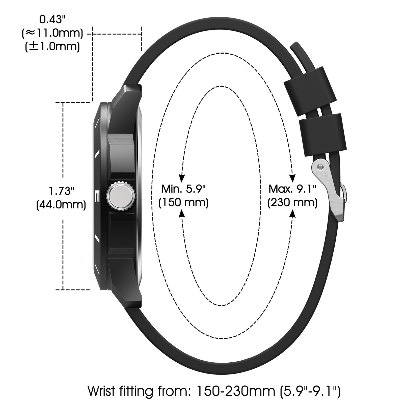 NBONAL Sport Field Watch for Men Black Tactical Watch 50M Waterproof 24 Hour Military Luminous Dial Casual Quartz Wristwatch (NB-232-1) Black Band