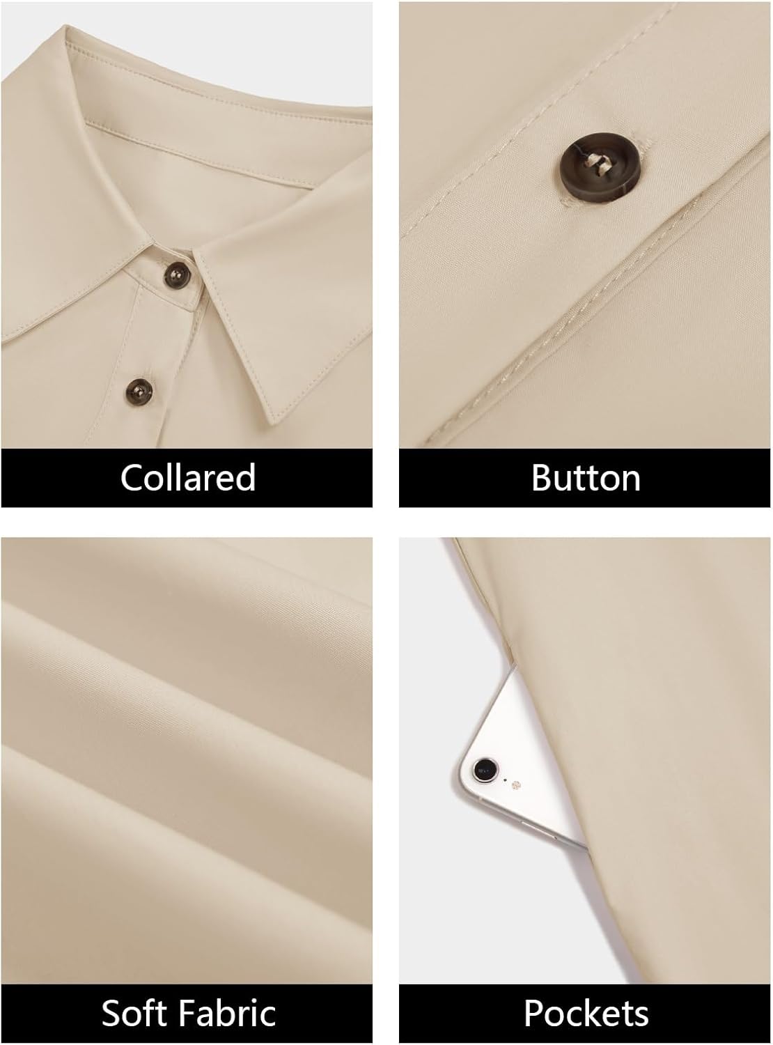 Wenrine Womens Oversized Shirt Button Mini Dress Short Sleeve Casual Collared V Neck Summer Flowy Dresses - Image 6