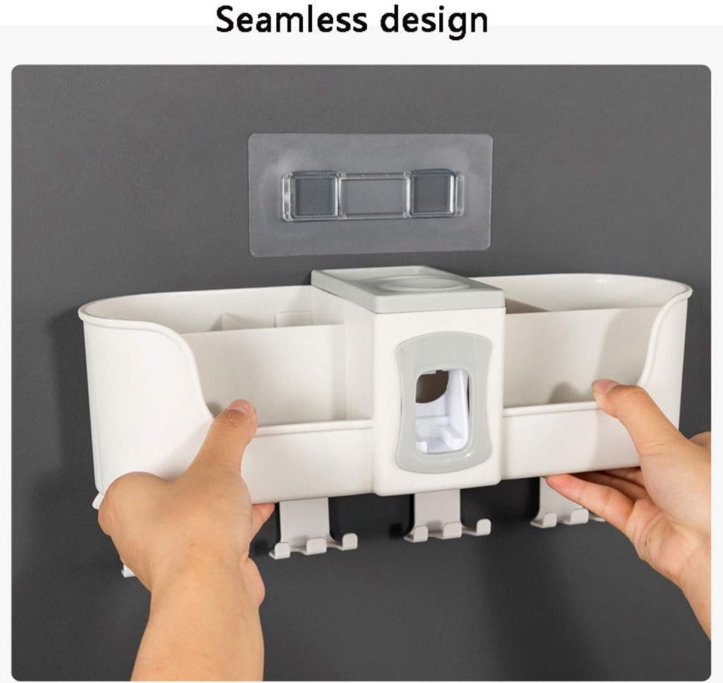 Toothbrush Holder, Automatic Toothpaste Dispenser - Wall Mounted Without Holes, Multi-Functional with 4 Cups for Family Washroom Bathroom