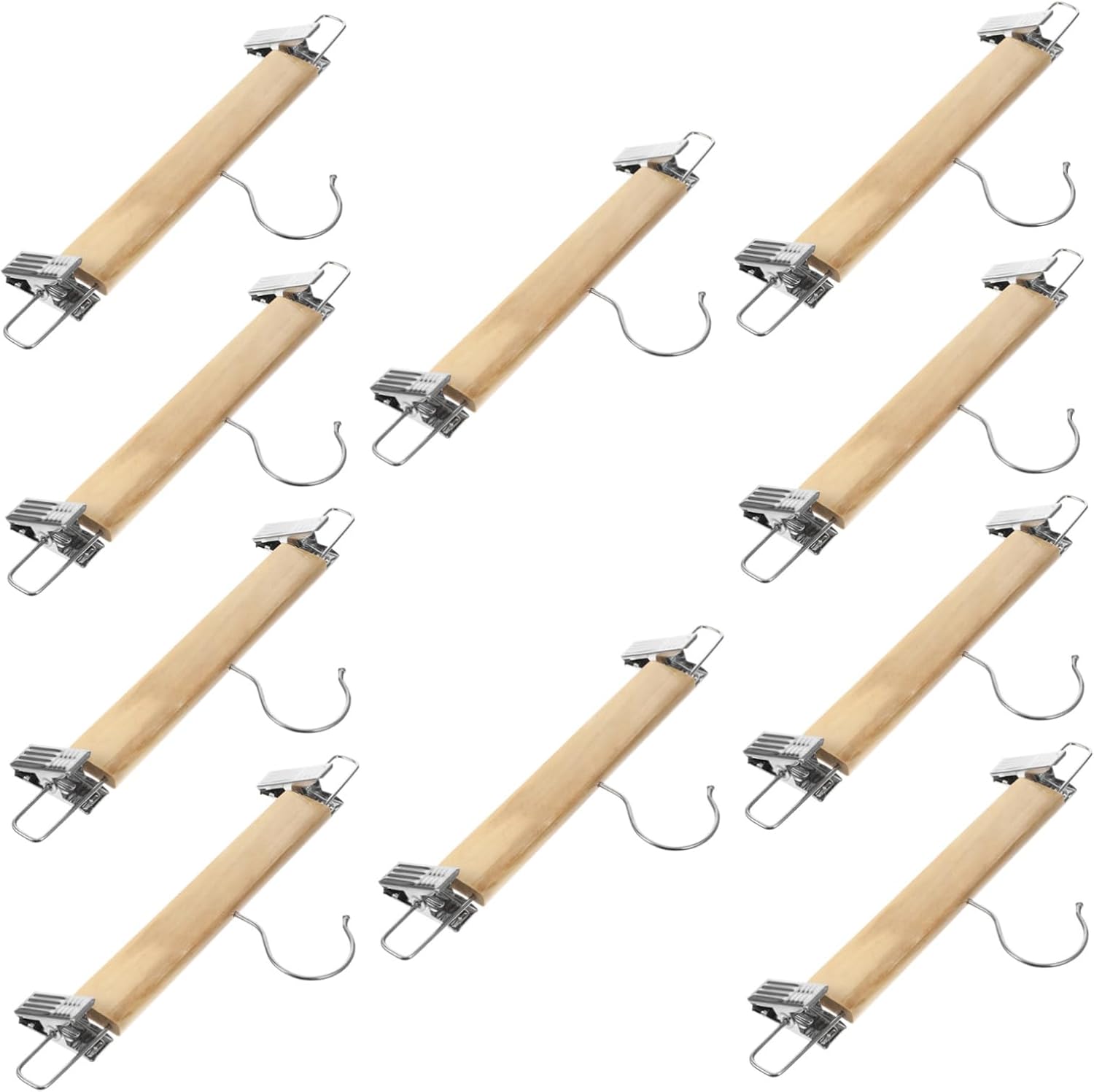Alipis 10pcs Wooden Clip Hangers for Pants Skirts and Socks Wear-Resistant Design with Stainless Steel Clips Versatile Clothes Organizer for Closet and Drying