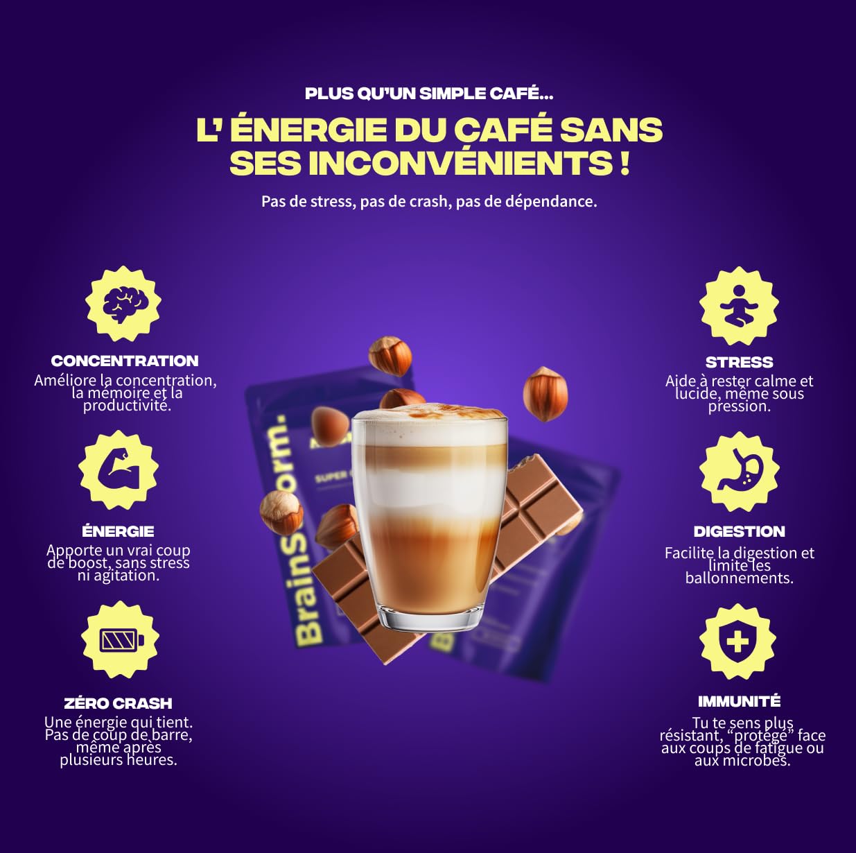 Brainstoorm Mushngo - Súper Café con Hongos Adaptógenos: Lion’s Mane, Cordyceps, Chaga - Vegano - Concentración, Energía, Claridad Mental - 30 tazas de 8g