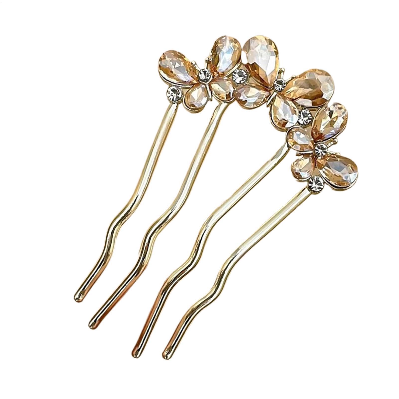 Vierzahniger Kamm aus Strass und Perlen, eleganter Haarclip aus Strass und | U-förmige Haarnadeln, U-förmige Haarspange Zum Sichern Von Hochsteckfrisuren, Geeignet Für Hochzeitsbankett-Frisuren Und Geei