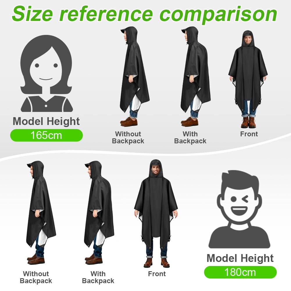 Vicloon Regenponcho, Unisex Regenjacken Regencape, Regen Poncho Jacke Mantel für Erwachsene mit Kapuze, Wasserdicht, Wiederverwendbar Regenmantel, für Wandern Radfahren Camping