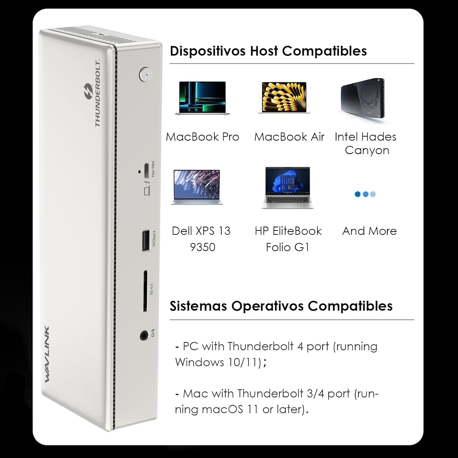 WAVLINK Thunderbolt 4 Dock 40Gbps, 96W PD, 8K/Quad 4K, pour Mac & Windows