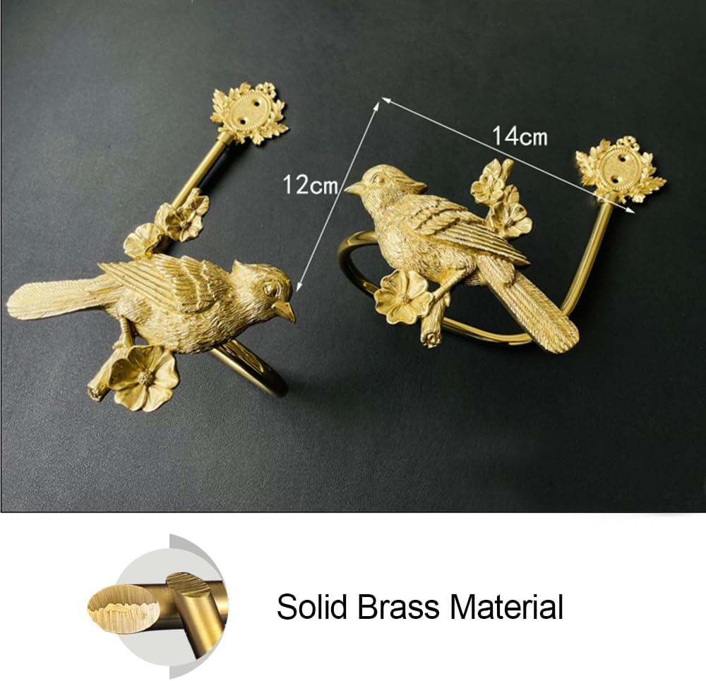 Brass Wall Curtain Tiebacks,Vintage Bird Animal Curtain Tiebacks Gold, Brass Curtain Holdbacks Wall Mounted, Set of Two (Set)