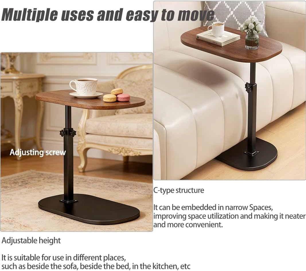 2 Set Pedestal Adjustable c Table for Small Spaces，C Shaped End Table Desktop can Turn 360° and The Height of The Sofa Small TV Tray Table Can be Adjusted for Couch