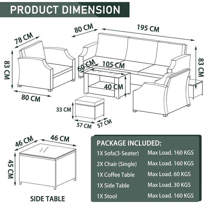 Image of 6PCS Outdoor Patio Furniture Sets,Garden Conversation Wicker Sofa Set,and Patio Sectional Furniture Sofa Set with Coffee Table for Lawn, Backyard, and Poolside (Black and Offwhite)