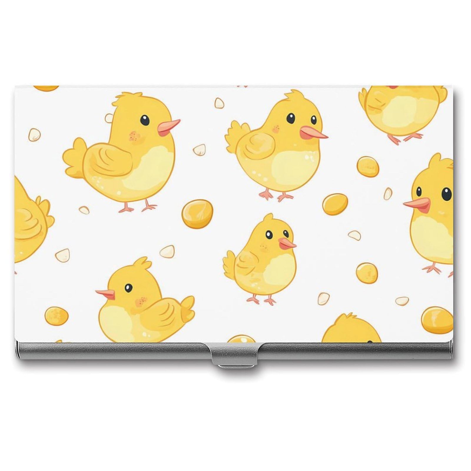 Yellow Easter Chick Chicken Slim Business Card Holder Wallet for Men & Women Pocket Metal Case 3.7x2.2x0.3 Inches