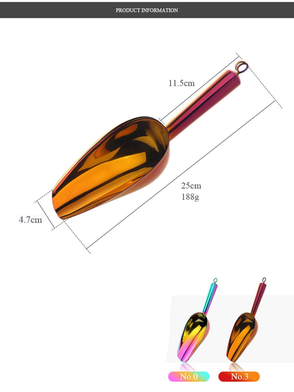 QOBIMOON Stainless Steel Ice Scoop,2 Pack Ice Cube Scoop-8 OZ,Round Bottom, Multifunctional Dry Bin Food ¨CCandy, Ice Bucket, Popcorn,Coffee Bean Utility Scooper for Bar,Freezer,Ice Maker(Red+Rainbow)
