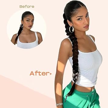 Ponytail Extension Long Straight Wrap Around Ponytail Hair Wigs Pieces DIY Natural Human Synthetic Hairpiece Extension For Women Girls Black