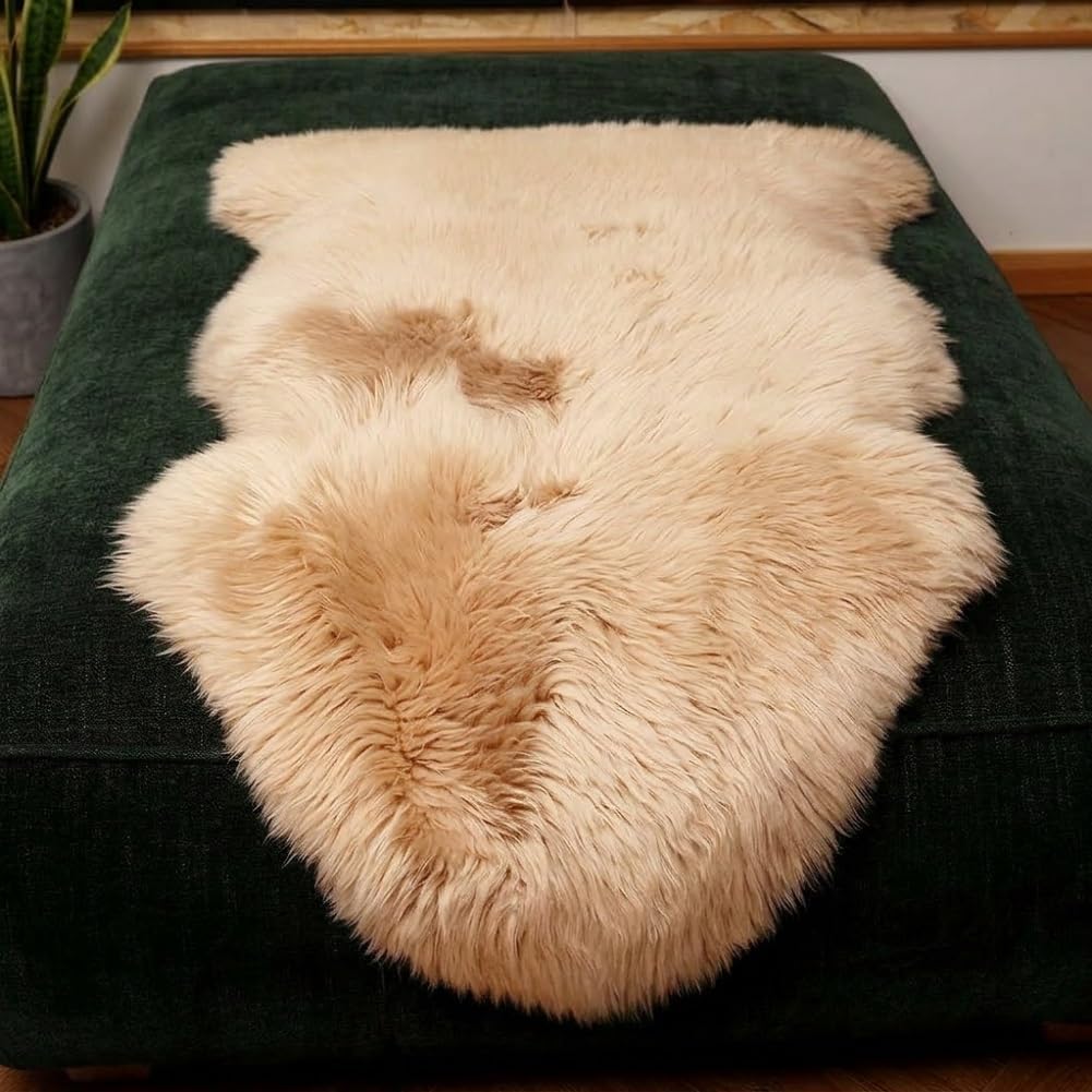 Premium Genuine Fur Sheepskin Rug Real Australia Sheepskin Natural Luxury Fluffy Lambskin Fur Area Rug Seat Covers for Kids Bedroom Sofa Chair Cover (Light Brown, Single Pelt/2ft x 3ft)